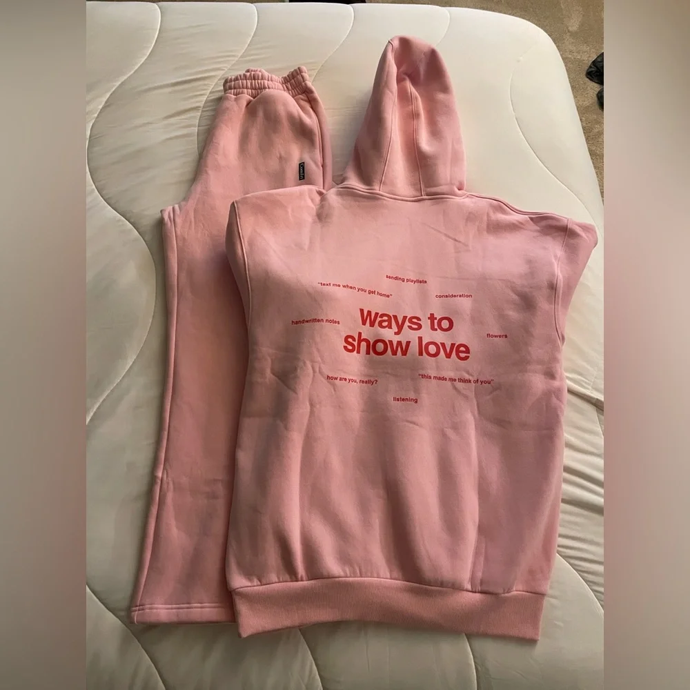 Comfrt Soft Pink Love Hoodie and pants. - Picture 2 of 6